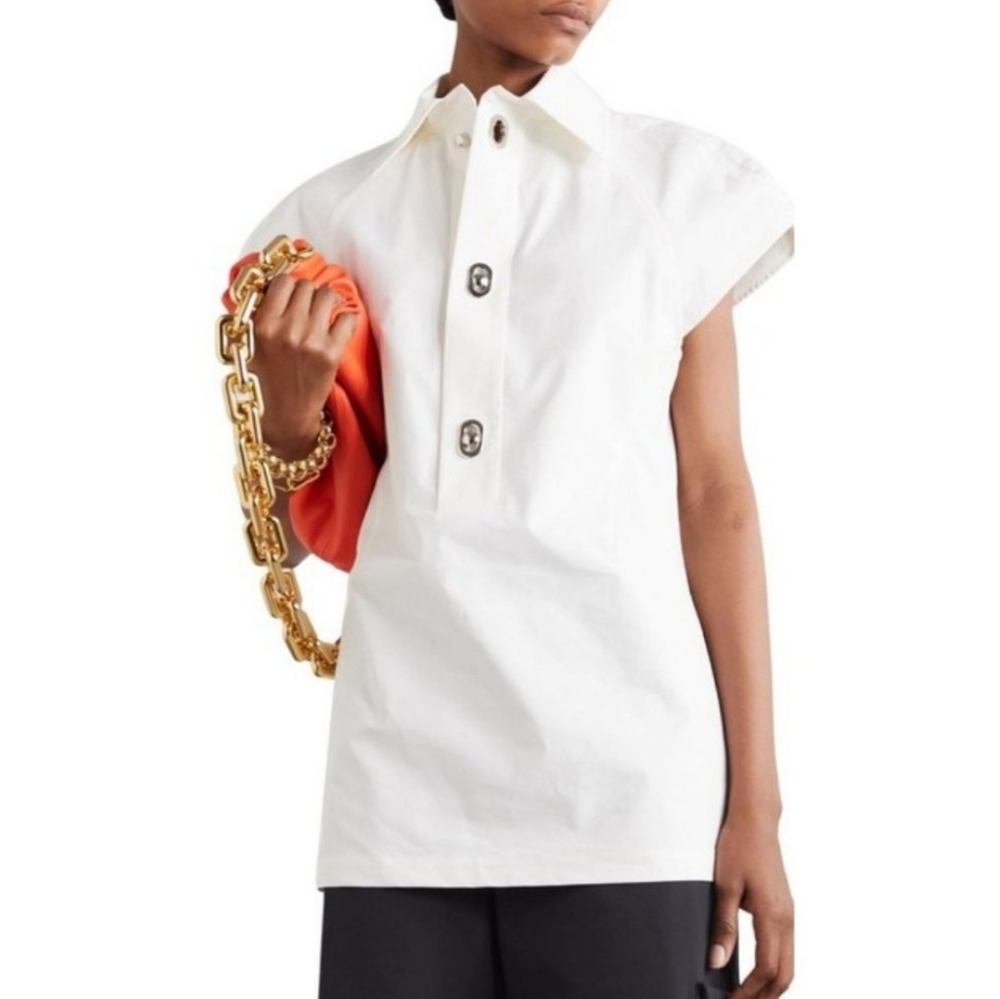 NWT$1300 Bottega Veneta Cutout Coated Toile Button Up Poplin Shirt Blouse (US 2)